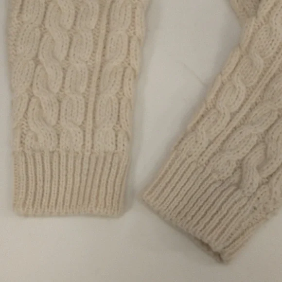 Soft Irish Wool LL Bean Fisherman Cardigan Collarless Aran Knit Sweater Cream M